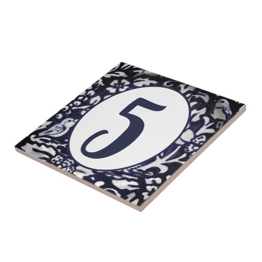 Blue White Bird Flower Woodland House Number Oval Tegeltje (Zijkant)