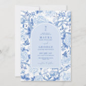 Blue White Birds Peony Chinoiserie Garden Wedding Kaart (Voorkant)