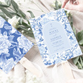 Blue White Birds Peony Chinoiserie Garden Wedding Kaart