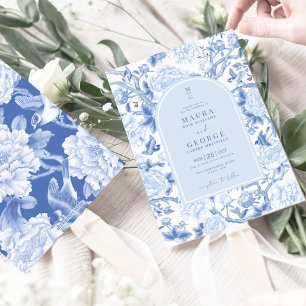 Blue White Birds Peony Chinoiserie Garden Wedding Kaart