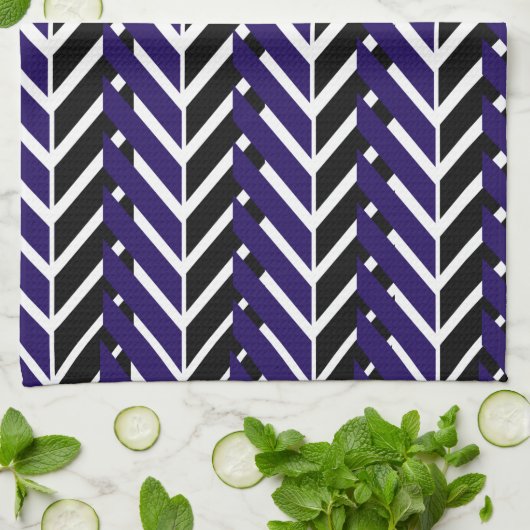 Blue White Black Geometric Chevron Pattern Theedoek (Gevouwen)