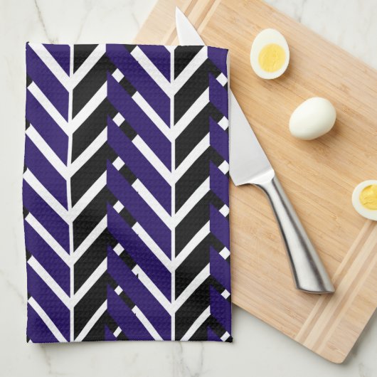 Blue White Black Geometric Chevron Pattern Theedoek (Quarter Fold)