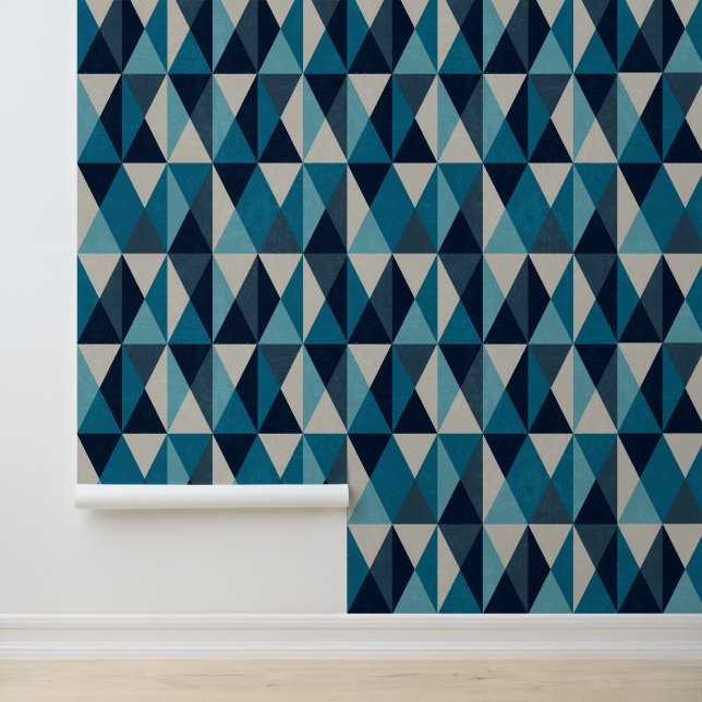 Blue White Black Geometric Rhombic Pattern Behang (Applicatie)
