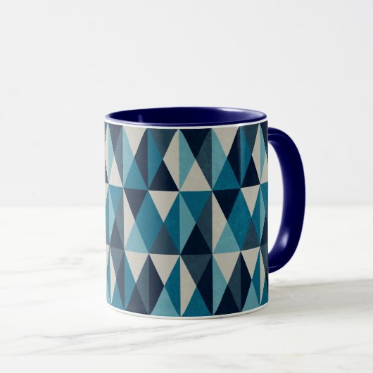 Blue White Black Geometric Rhombic Pattern Mok (Voorkant rechts)
