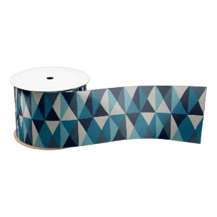 Blue White Black Geometric Rhombic Pattern Satijnen Lint