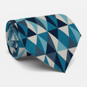 Blue White Black Geometric Rhombic Pattern Stropdas (Opgerold)