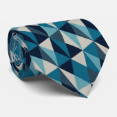 Blue White Black Geometric Rhombic Pattern Stropdas (Opgerold)