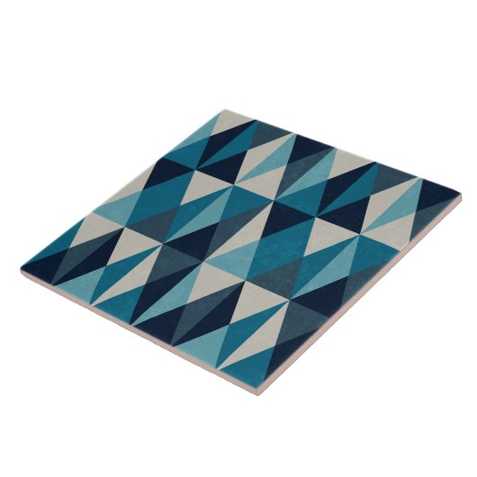 Blue White Black Geometric Rhombic Pattern Tegeltje (Zijkant)