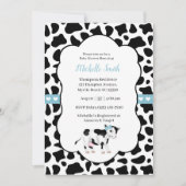 Blue White Black Koe Print Baby shower Uitnodiging (Voorkant)