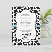 Blue White Black Koe Print Baby shower Uitnodiging (Staand voorkant)