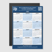 Blue White Black Your Logo 2026 Magnetic Calendar (Voorkant / Achterkant)