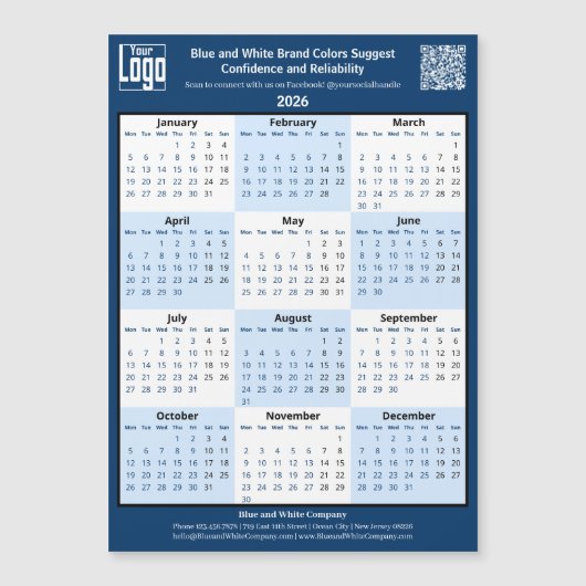 Blue White Black Your Logo 2026 Magnetic Calendar (Voorkant)