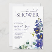 Blue White Boho Floral Trendy Script Vrijgezellenf Kaart (Voorkant)