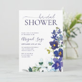 Blue White Boho Floral Trendy Script Vrijgezellenf Kaart (Staand voorkant)