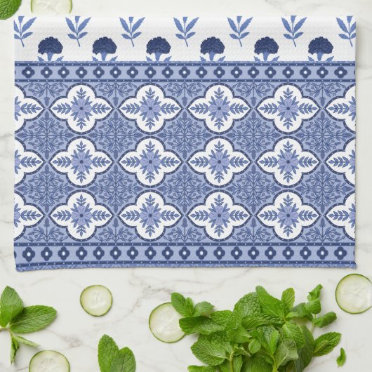 Blue White Boho style tea towel Theedoek (Gevouwen)