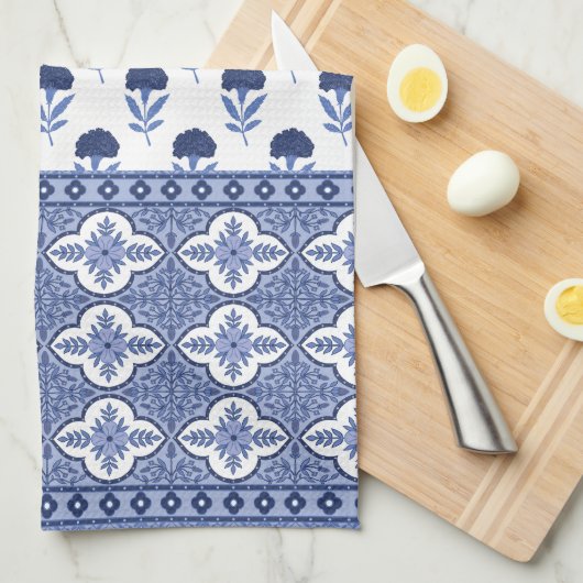 Blue White Boho style tea towel Theedoek (Quarter Fold)