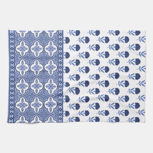 Blue White Boho style tea towel Theedoek (Horizontaal)