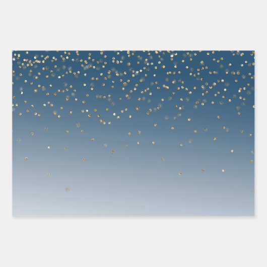 Blue White Bokeh Gold Glitter Confetti Christmas Inpakpapier Vel (Voorkant 3)