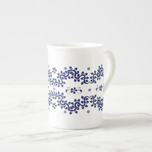 Blue & White Bone China Mok - Elegant