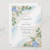 Blue & White Botanical Abstract Wedding Kaart (Voorkant / Achterkant)