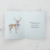 Blue White Bow Christmas Deer Kaart (Binnen)