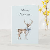 Blue White Bow Christmas Deer Kaart (Gele Bloem)