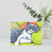 Blue White British Shorthair Cozy Off-Leash Art™ Briefkaart (Staand voorkant)