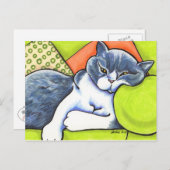 Blue White British Shorthair Cozy Off-Leash Art™ Briefkaart (Voorkant / Achterkant)