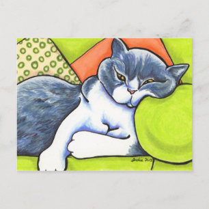 Blue White British Shorthair Cozy Off-Leash Art™ Briefkaart