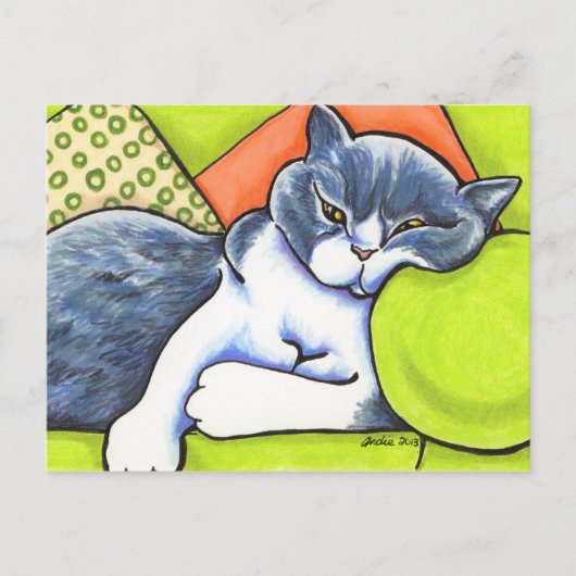 Blue White British Shorthair Cozy Off-Leash Art™ Briefkaart (Voorkant)