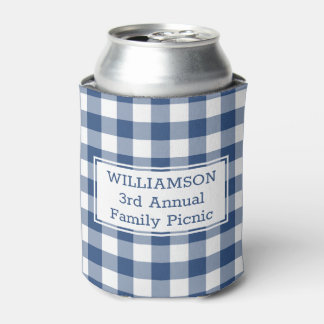 Blue White Buffalo Check Custom Name Family Picnic Blikjeskoeler
