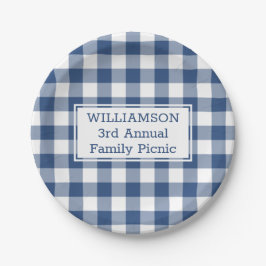 Blue White Buffalo Check Custom Name Family Picnic Papieren Bordje