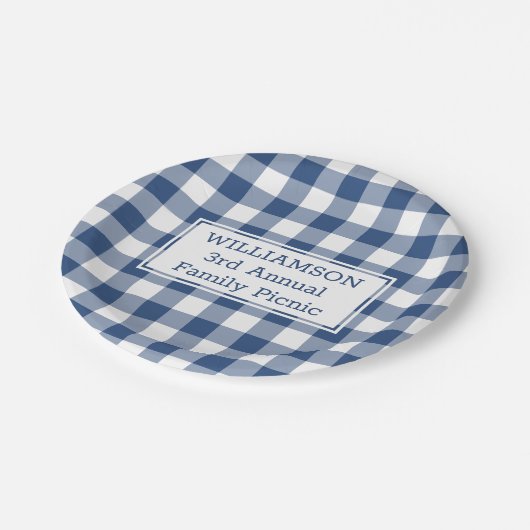 Blue White Buffalo Check Custom Name Family Picnic Papieren Bordje (Gekanteld)