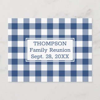 Blue White Buffalo Check Family Reunion Party Uitnodiging Briefkaart