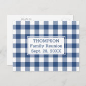 Blue White Buffalo Check Family Reunion Party Uitnodiging Briefkaart (Voorkant / Achterkant)