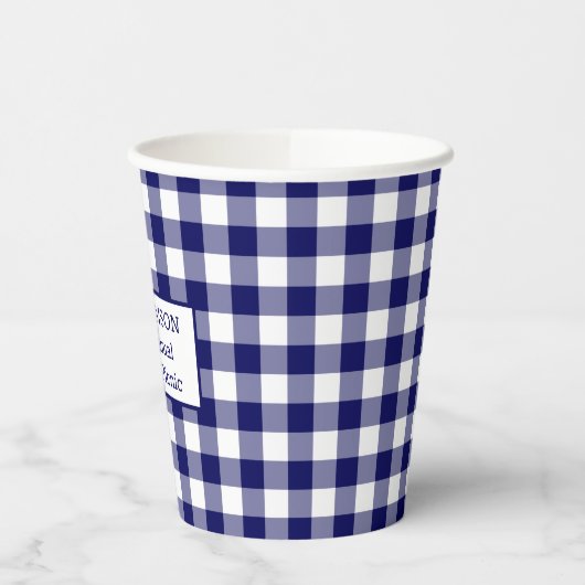 Blue White Buffalo Check Jouw naam Family Picnic Papieren Bekers (Links)