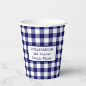 Blue White Buffalo Check Jouw naam Family Picnic Papieren Bekers (Voorkant)