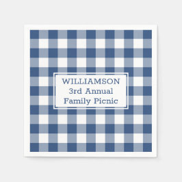 Blue White Buffalo Check Jouw naam Family Picnic Servet