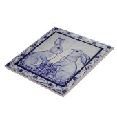 Blue & White Bunny Rabbit Dedham Delft Whimsical Tegeltje (Zijkant)