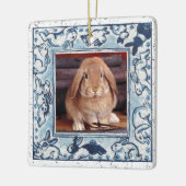 Blue & White Bunny Rabbit Delft Dedham Pet Foto Keramisch Ornament (Links)