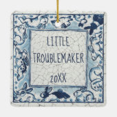 Blue & White Bunny Rabbit Delft Dedham Pet Foto Keramisch Ornament (Achterkant)