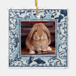 Blue & White Bunny Rabbit Delft Dedham Pet Foto Keramisch Ornament