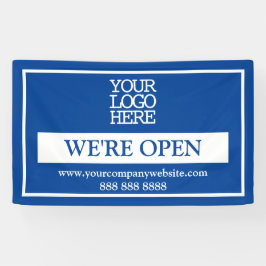 Blue White Business Logo We zijn open Spandoek