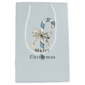 Blue White Candy Canes Bows Christmas Medium Cadeauzakje (Voorkant)
