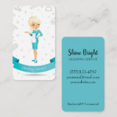 Blue & White Cartoon Maid House Cleaning Service Visitekaartje (Voorkant / Achterkant)