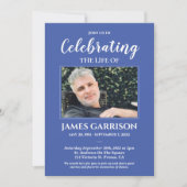 Blue White Celebration of Life Photo Memorial Kaart (Voorkant)