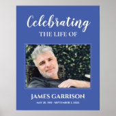 Blue White Celebration of Life with Photo Funeral Poster (Voorkant)