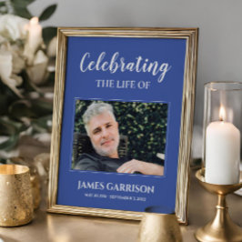 Blue White Celebration of Life with Photo Funeral Poster