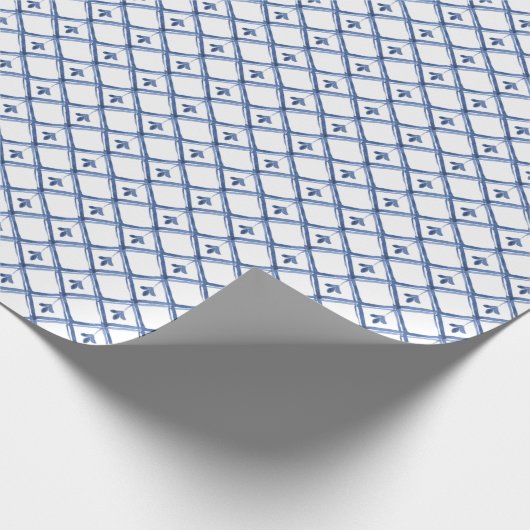 Blue White Ceramic look Diamond Pattern-cadeau Cadeaupapier (Hoek)