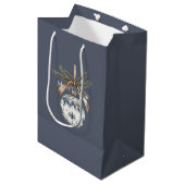 Blue White Champagne Gold Ornaments Christmas Medium Cadeauzakje (Voorkant Gekanteld)